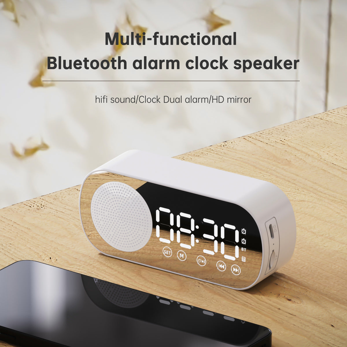 Intelligent Bluetooth Speaker Bluetooth Audio Gift Alarm Clock Mirror Clock Audio Small Speaker