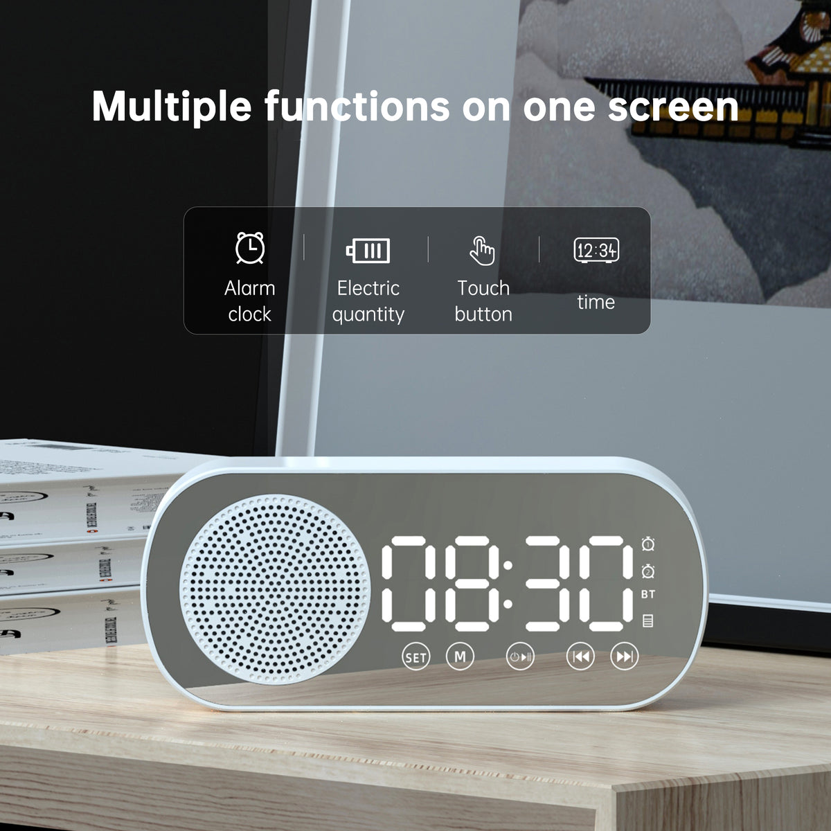Intelligent Bluetooth Speaker Bluetooth Audio Gift Alarm Clock Mirror Clock Audio Small Speaker